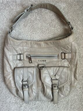 L.A.M.B. by Gwen Stefani Metallic Cream Leather Shoulder Bag